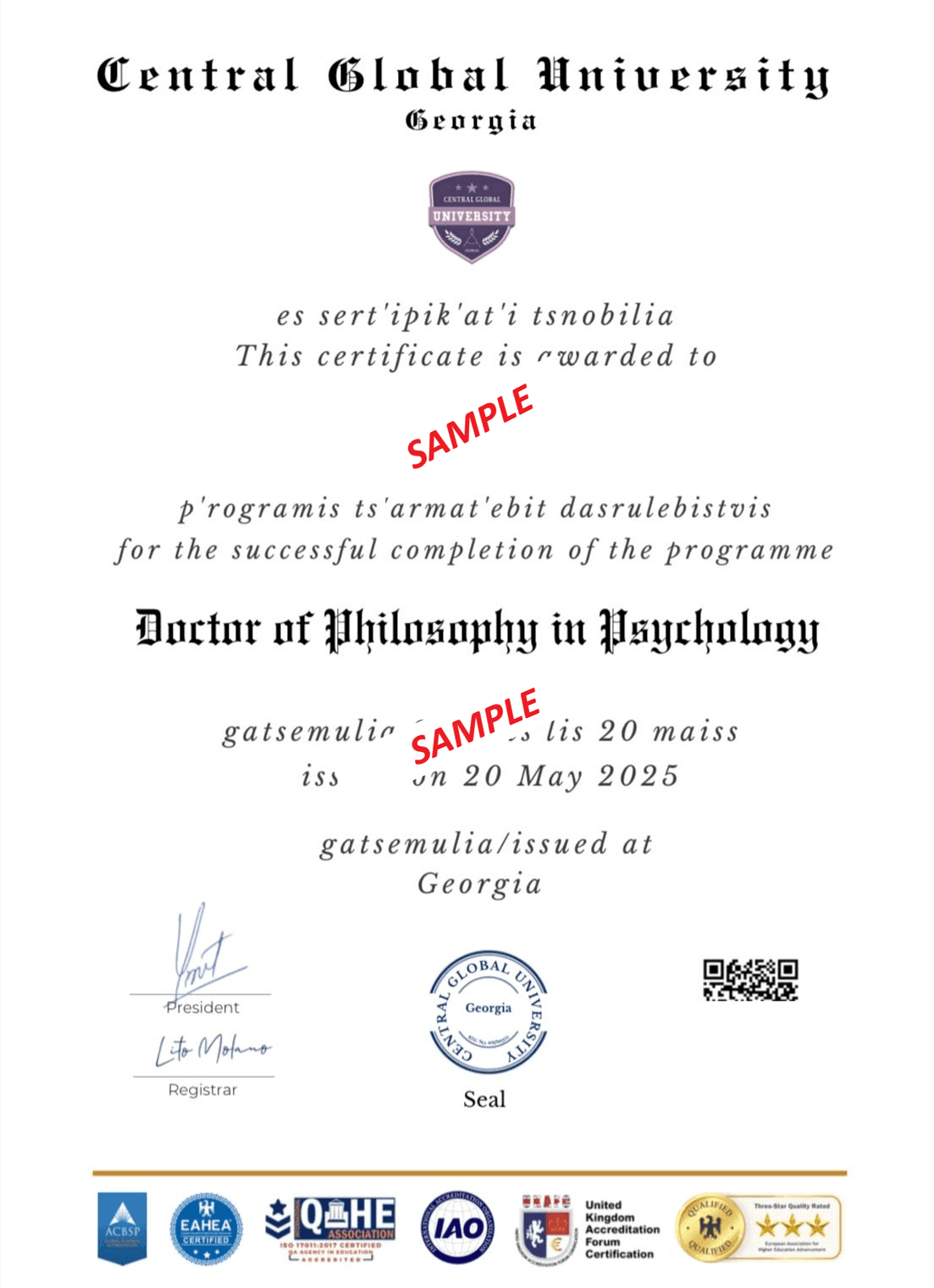 Central Global University MBA degree