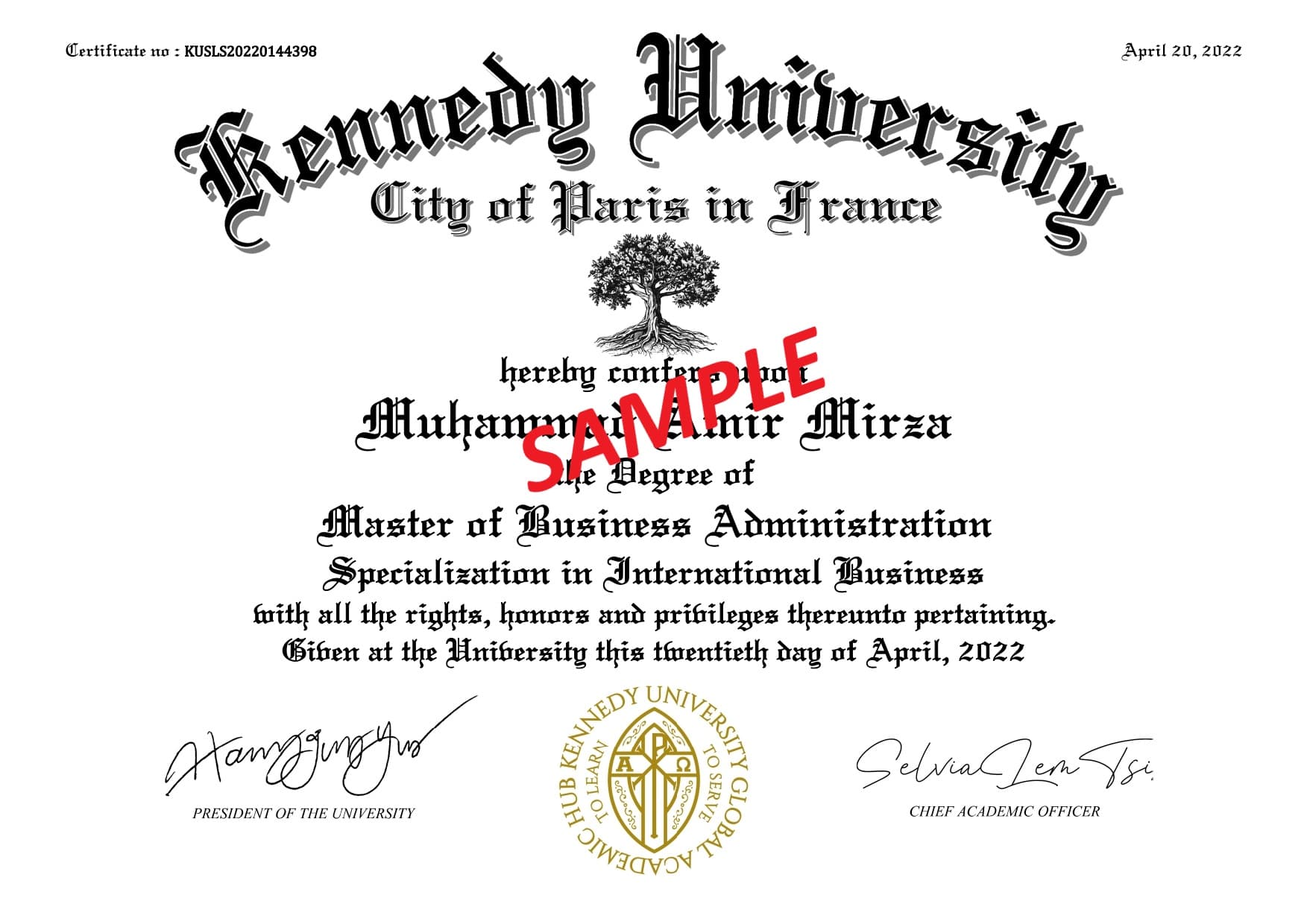 Kennedy University MBA degree