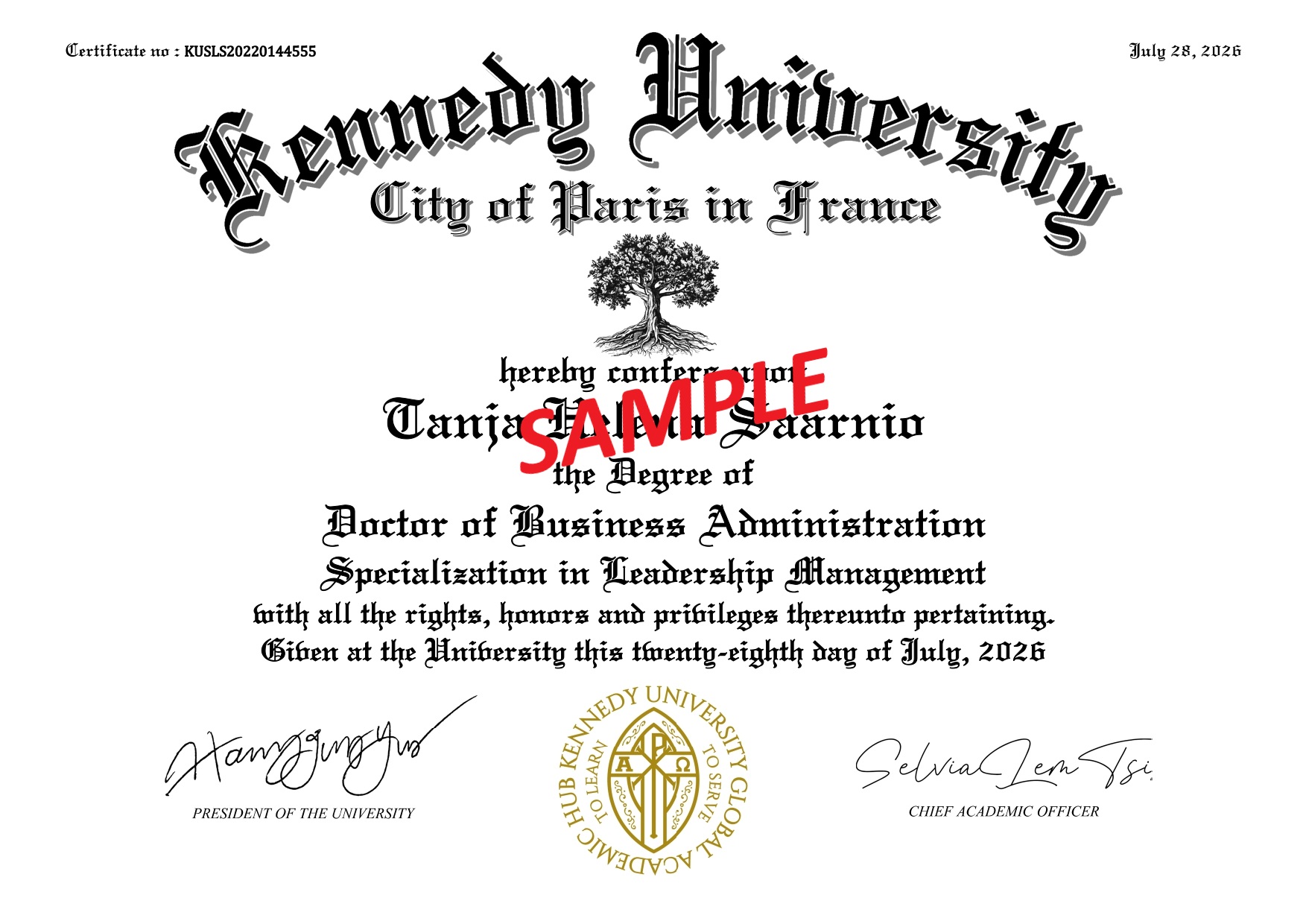 Kennedy University DBA degree